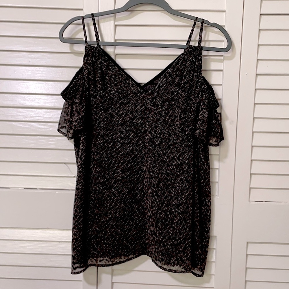 LOFT black cold shoulder semi sheer blouse